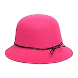 Jamicy  hat TM Damen Wollfilz Outback Hat Panamahut breite Krempe mit Gürtel Schleife Top Hut Becken Cap Party Hut, Pink - hot pink - Größe: Einheitsgröße