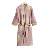 LEIYTFE Bademantel Aus Baumwolle Sommer-Bademantel - Saugfähig Und Schnell Trocknend, Kimono-Bademäntel Für Frauen Nachtwäsche Mit Tasche, Morgenmantel(B,L)