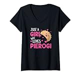 Damen Nur ein Mädchen, das Pierogi liebt, poliert. T-Shirt mit V-Ausschnitt