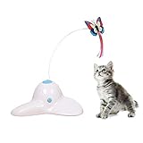 Suhaco Interaktives Katzenspielzeug für Hauskatzen Rotierender Teaser Schmetterling für Kätzchen Automatisches Selbstspielendes Kätzchenspielzeug (Weiß)