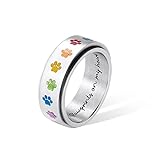 Custom Rainbow Paw Print Spinner Ring Edelstahl Pet Memorial Ring Fidget Ring für Anti Angst Stress Geschenk für Haustierliebhaber