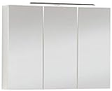 FACKELMANN Spiegelschrank VADEA/Badschrank mit 3D Effekt/Soft-Close-System/Maße (B x H x T): ca. 90 x 68 x 16 cm/Schrank fürs Bad mit Spiegel & LED-Beleuchtung / 3 Türen/Korpus: Weiß