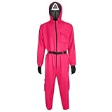 Spieler Game Kostüm,Faschingskostüme Costume Merch für Erwachsene Soldat Cosplay Jumpsuit Set Rot Overall mit Kapuze ohne Maske,Verkleidung für Partys,Karneval Halloween,ohne Maske(#A Hot Pink,S)