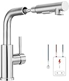 Lonheo Niederdruck Wasserhahn Küche Armatur Ausziehbar, Niederdruck Küchenarmatur mit Brause Ausziehbar für Boiler oder Kleinspeicher, Edelstahl Mischbatterie Küche 2 Strahlarten Spü