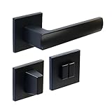 FELGNER Drückergarnitur Bolzano für Bad und WC | hochwertige moderne Türblende Türklinken Türdrücker Garnitur Türgriff Türbeschlag Rosette für Innentüren Zimmertüren | Schw