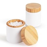 Bambus-Qtip-Halter, 2er-Set, Wattebausch-Halter, 590 ml, Apothekerglas mit Deckel, Kaffee-Organizer, Badesalz-Behälter, Badezimmer-Organizer
