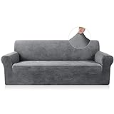 TAOCOCO Sofabezug Samt Sofa Überwürfe Sofa Überwürfe Elastische Stretch Spandex Couchbezug Sofahusse für Wohnzimmer Hund Haustier (Grau, 3 Sitzer)