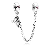 Disney Mickey silver safety chain with red cubic zirconia