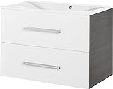 FACKELMANN Waschtischunterschrank Como/Badschrank mit Soft-Close-System/Maße (B x H x T): ca. 80 x 58 x 49 cm/Möbel für das WC oder Badezimmer/Korpus: Schwarz/Front: Weiß/Breite 80 cm