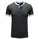 LUNULE Herren Henley Shirt Einfarbiges Kurzarm Shirt mit Grandad-Ausschnitt Shirt mit Halber Knopfleiste Sommer Shirt Regular Fit Casual Shirt Männer Basic T-Shirt Bluse Tops Hemd