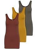 ONLY 3er Pack Damen Oberteile Basic Tank Tops weiß, schwarz, grau, blau, Creme Frauen Shirt lang Sommer Shirts Top 15201465 (L, Farbmix 3)