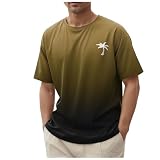 Yusealia Tshirt Herren Oversize T Shirt Sommer Kurzarm Männer Locker Rundhals Kurzarmshirt Sommershirt Farbverlauf Palme Print Shirts Leicht Tee Top Freizeit Oberteile Streetw