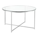 [en.casa] Couchtisch Askola Glas-Tischplatte Stahlgestell 80 x 48 cm Beistelltisch Wohnzimmertisch Kaffeetisch Silber