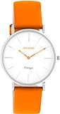 Oozoo Vintage Herren Uhr - Orange Armbanduhr Herren mit 18mm Lederarmband - Analoge Herren Armbanduhr in rund - auch als Damen Uhr passend - C20283