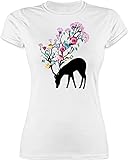 Kompatibel mit Oktoberfest Damen Trachtenshirt - Hirsch Bunte Blumen schwarz - XXL - Weiß - trachtenshirt Damen - L191 - Tailliertes Tshirt für Damen und Frauen T-Shirt