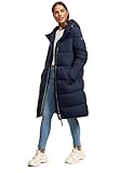 MARIKOO Damen Winterjacke (S-3XL) - Steppjacke, lang geschnitten, gefütterte Kapuze mit Kordelzug, Warme Jacke Frauen - N024 (L, Navy)