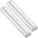 Jinlaili 2 Stück LED Bewegungsmelder Schrankleuchten mit Stick-On Magnetstreifen, Batterie Kleiderschrank Lampen, 10 LED Nachtlicht Lichtleisten Schranklicht, Unterbauleuchte für Küche, Trepp