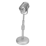 Dpofirs Vintage Mikrofon-Spielzeug-Requisite mit Ständer, Retro-Mikrofon-Requisite für Fotografie, Antikes Mikrofon-Dekor, Mikrofon-Kostüm-Requisite für Party-Dekoration(Silber)