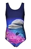 Aquarti Mädchen Badeanzug mit Ringerrücken Print, Farbe: Delphin/Dunkelblau/Rosa, Größe: 134