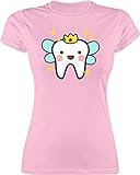 Karneval & Fasching Kostüm Outfit - Zahnfee mit Krone - XL - Rosa - Shirt Zahn - L191 - Tailliertes Tshirt für Damen und Frauen T-Shirt