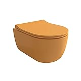 EGO INTERIORS Premium Design | Keramik Hänge-WC | MATTE MANDARINE FARBE| Klo ohne Spülrand | SilentClose-Absenkautomatik WC Sitz | Quick Release Scharnieren | Wand-WC | orangenrot