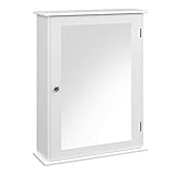 VASAGLE Spiegelschrank fürs Bad, Wandschrank, Badschrank mit höhenverstellbarer Regalebene, Hängeschrank, Badezimmer, 41 x 14 x 60 cm, weiß LHC001