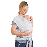 VABY – Baby Tragetuch, OEKO TEX®, aus Baumwolle und Bambus, 5 m Länge, elastisch, Baby Wickeltuch groß, Babytragetuch ab Geburt, mit integrierter Tasche/Wrap (Hellgrau)