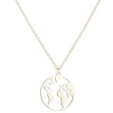 LJJYD Weltkarte Anhänger Halskette Geografische Halskette für Frauen