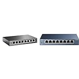 TP-Link TL-SG108PE 8-Port Gigabit/Netzwerk Easy-Smart-Switch (4 PoE-Ports, bis 2000 MBit/s, 16Gbit/s Switching-Kapazität) & TL-SG108 V3 8-Port Gigabit Netzwerk Switch blau metallic