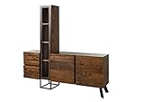 MASSIVMOEBEL24.DE | City Wohnwand aus Massivholz inkl. LED-Beleuchtung #07 | aus Akazienholz/Altholz - Braun, lackiert | 193 x 38 x 185 cm | 8 Fächer + 2 Schubladen | Mediawand W
