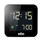 Braun Bc-08-B Digital-Wecker für Reisen, LCD-Display, Snooze-Funktion, Hintergrundbeleuchtung, Mattschwarz