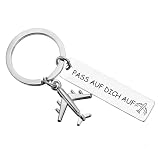 HCHES Schlüsselanhänger mit Gravur Flugzeug Anhänger Pass auf dich auf Geschenk zum Führerschein und Abschieds Auslandsjahr Freundin Mama T