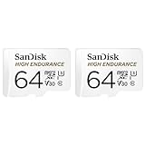 SanDisk High Endurance microSDXC Speicherkarte 64 GB + Adapter (Für Dash-Cams und Private Überwachungskameras, 100 MB/s Lesen, V30 für Full-HD und 4K-Videos) (Packung mit 2)