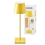 SIGOR Nuindie - Dimmbare LED Akku-Tischlampe Indoor & Outdoor, Höhe 38 cm, aufladbar mit Easy-Connect, 24 h Leuchtdauer, sonnengelb