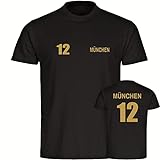 VIMAVERTRIEB® Herren T-Shirt München - Trikot 12 - Druck: Gold metallik - Männer Shirt Fußball Fanartikel Fanshop - Größe: L schwarz