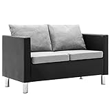 Yagosodee 2-Sitzer-Sofa mit Rückenkissen Sitzkissen Design Loungesofa Couch Kleine Innenmöbel für Wohnzimmer, Büro, Schlafzimmer Kunstleder Schwarz und Hellgrau