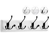 LARHN Garderobenhaken Weiß - Garderobenleiste Weiß mit 4 Haken in Schwarz - 42 cm - Kleiderhaken Wand - Wandgarderobe für Flure, Garderoben, Schlafzimmer und B