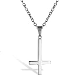JewelryWe Schmuck Herren Damen Halskette, Edelstahl Umgekehrt Upside Down Kreuz Anhänger mit 55cm Kette, Silber