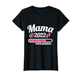 Damen Mama Loading 2022 Lustige Schwangerschaft Verkünden Mutter T-Shirt