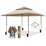 EAGLE PEAK 4x4m Pavillon Klappbar Wasserdicht Pop Up Pavillon Faltbar Doppel - Spitze Faltpavillon für Garten Party Hochzeit Picknick und Festival, inkl. mit Tragetasche mit Rollen (Beige)