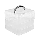 HPiano Aufbewahrungsbox mit Tragegriff,mit 3 Ebenen Transparent, Stapelbare Box mit 30 verstellbaren Trennern für Perlen, Schmuck, Kosmetik ideal zur Aufbewahrung und Organisation