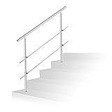 BMOT Geländer 100 cm, Treppengeländer für Brüstung Balkon Garten, Edelstahl Handlauf mit 2 Querstreben