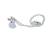 Miniblings Kaninchen Halskette 45cm Kette Hase niedlich Plastik 3D weiß Ostern - Handmade Modeschmuck - Gliederkette versilbert