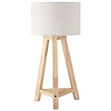 HOMCOM Tischlampe aus Holz Nachttischlampe 58 cm Tischleuchte E27-Fassung 40 W Leinen-Schirme Holzfuß Weiß+Natur