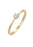 DIAMORE Ring Damen Solitär Verlobung mit Diamant (0.10 ct.) in 585 Gelbgold