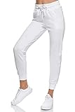 Smith & Solo Jogginghose Damen – Sporthose Frauen Baumwolle| Sweatpants Slim Fit Freizeithose Lang | Trainingshose Fitness High Waist – Jogger Laufhosen Modern Weiß/M