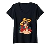Damen Tag der Toten Mexikanerin T-Shirt mit V-Ausschnitt
