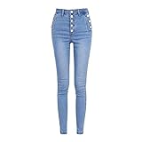 Damen Slim Fit Jeans Mode Hohe Taille Multi-Knopf Trend Washed Sexy Streetwear Retro Bleistift Denim Hose 28