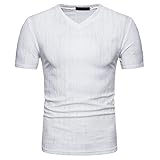 T-Shirt Männer Kleine V-Ausschnitt 3D Kratzer Drucken Tshirts Sommer V-Neck Tshirt Lässige T-Shirts Kurzarm Tee Einfarbig Peace t Shirt (White, XXL)