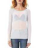 Damen Lanagrm Bluse Leichtes Transparent Tüll Mesh T-Shirt Tunika Tops Sommer Bluse L Weiß CL011046-16
